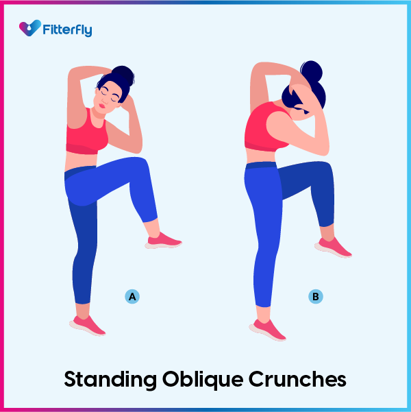 Standing Oblique Crunches exercise steps to reduce belly fat