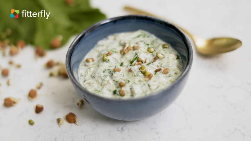 Spinach Mixed Sprouts Raita With Cow Milk Curd
