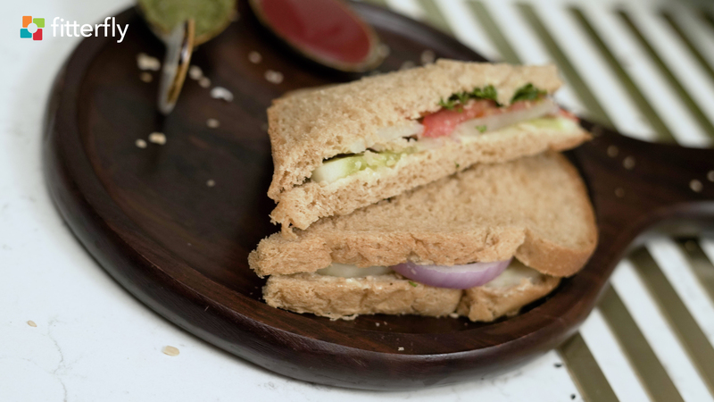 Brown Wheat Bread Vegetable Sandwich With Ketchup